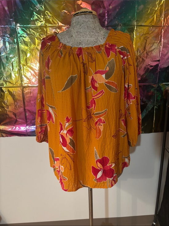 Ava & Viv Tops - Ava & Viv Mustard Floral Peasant Blouse